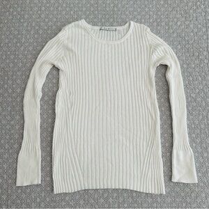 Ost Ivory Crewneck Cotton Cashmere Blend Ribbed Long Sleeve Sweater Size S